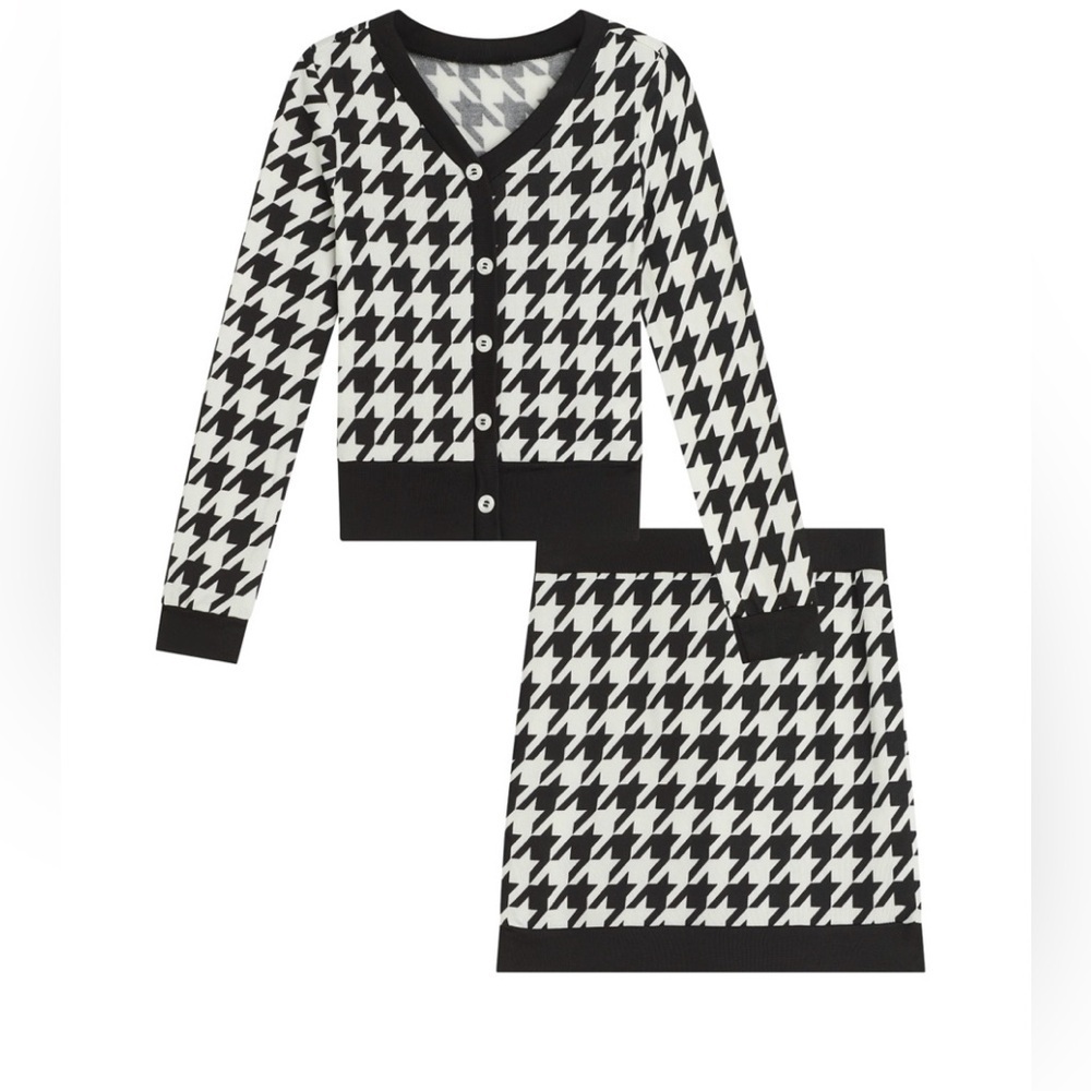 Beautees Big Girl Soft Knit 2 Pc Houndstooth Set